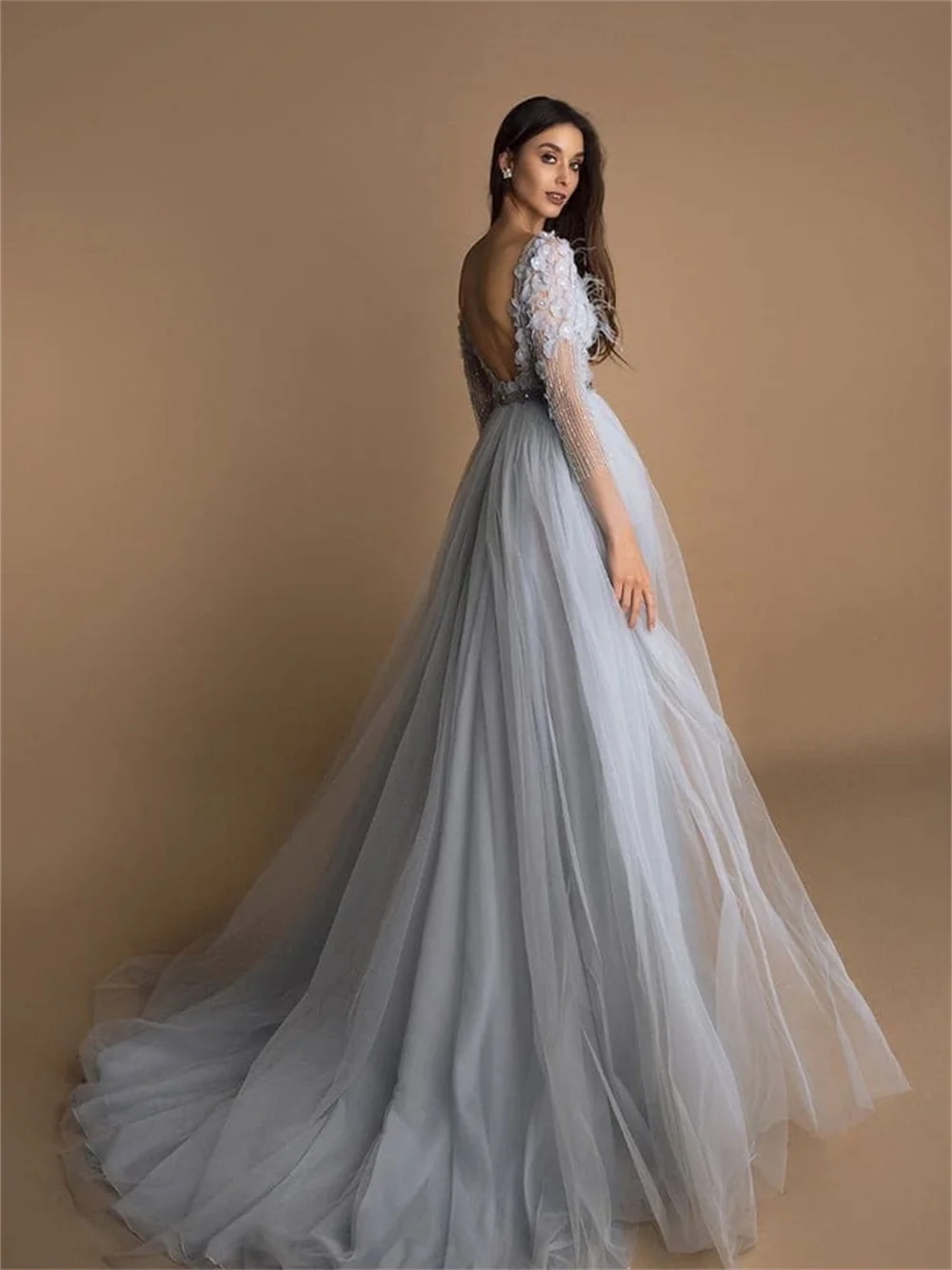 Romantic Round Neck Tulle Evening Dress Customized 2025 Elegant Lace Appliqué Gown Simple Floor-Length Gowns Vestidos De Novia