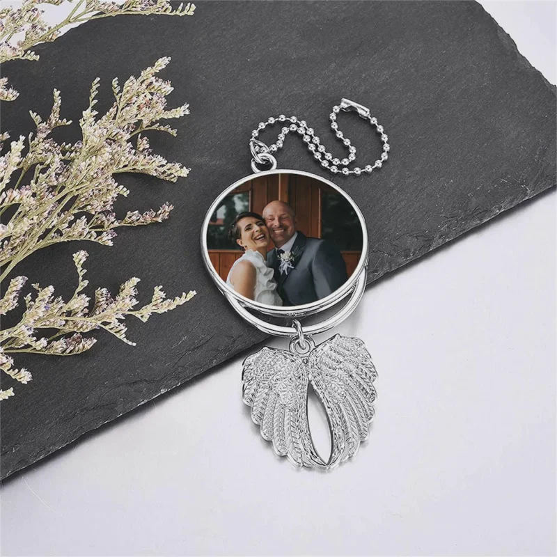 Custom Rear View Mirror Charm,Custom Photo Angel Wing Memorial Hanging Charm,Memorial Guardian Angel,Remembrance Gift - view 4