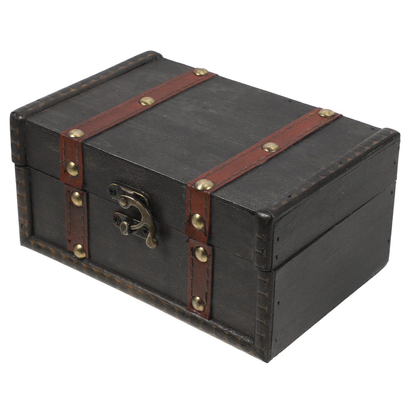 

Small Wooden Vintage Treasure Chest Decorative Storage Box Rectangular Keepsake Organizer Pirate Chest for Home Office