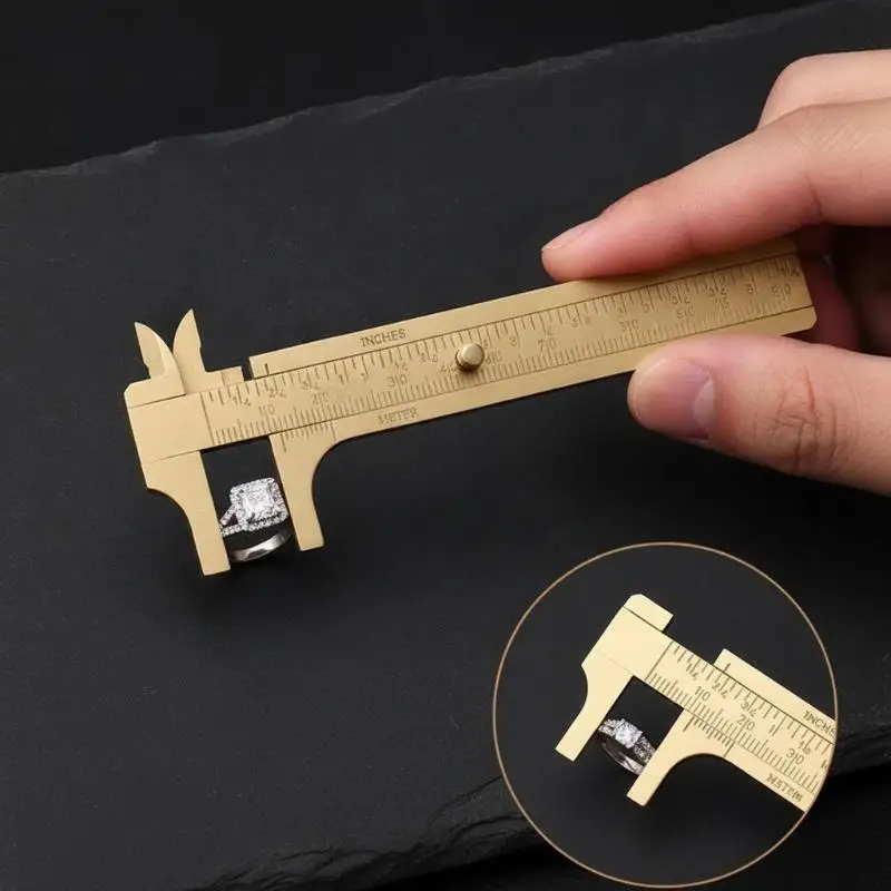 Brass Vernier Caliper Rust Proof Durable Pocket Slide Gauge Metric Imperial Scale for Daily Household Measurement Use