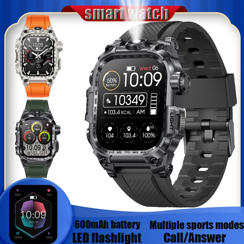 

New Outdoor Men's Smart Watch LED Flashlight AI Voice 5.2 Bluetooth Call Outdoor Sports Men's and Women's Smart Watches