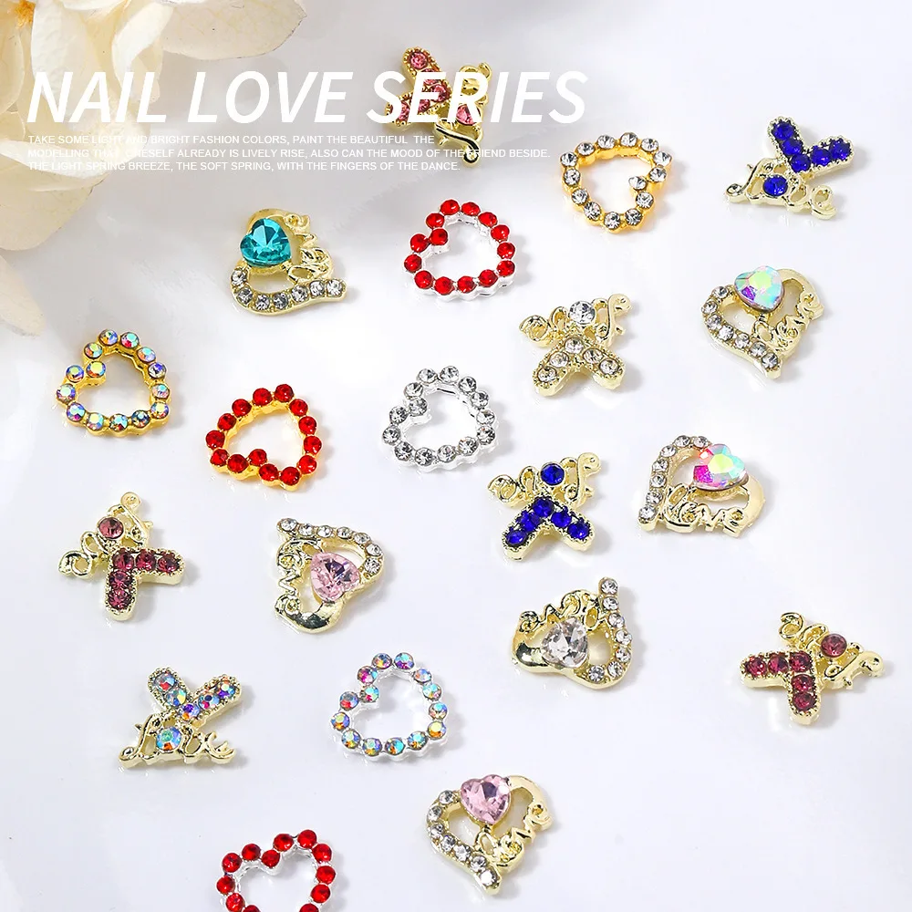 10PCS 3D Luxury Alloy Love Heart Nail Art Rhinestone Frame Charms Accessories Parts For Nails Decoration Manicure Supplies Tool