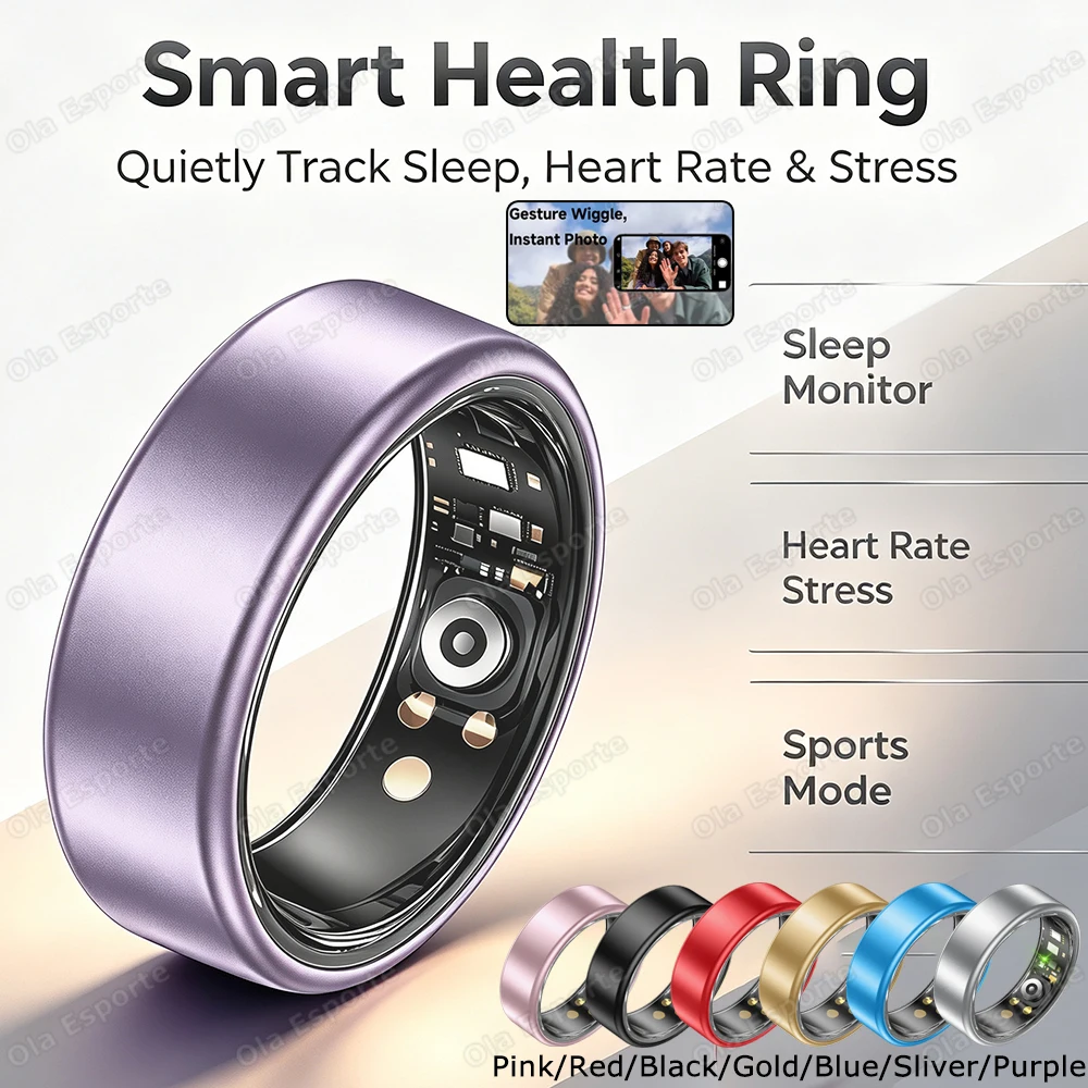 6-14 Größe Smart Ring für Frauen und Männer, Gesundheits-Herzfrequenzmesser, Blutdruckmessgerät, 5ATM wasserdicht, Fotoaufnahme-Steuerung, Smartring Sport