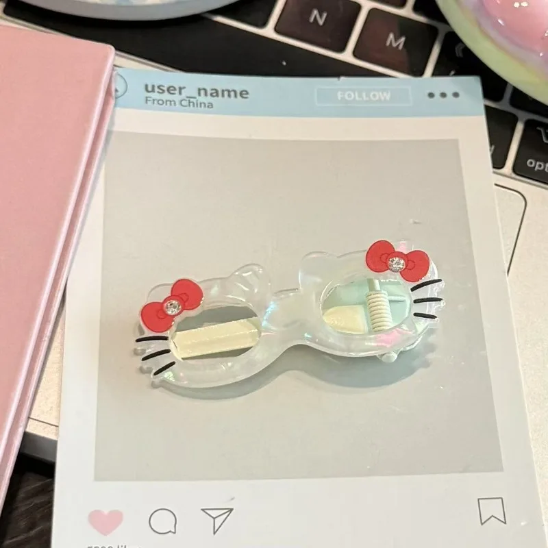 Jepit Rambut Pita Kucing Katie Berhiaskan Rhinestone yang Lucu, Jepit Poni untuk Gadis Manis, Jepit Bebek yang Modis dan Mewah Grosir