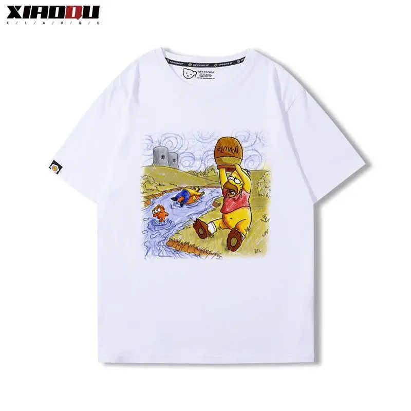 The Simpsons Animation Joint Shout Peripheral Short Sleeve Men\'s and Women\'s Summer Cotton American Casual T-Shirt Clothes Tide