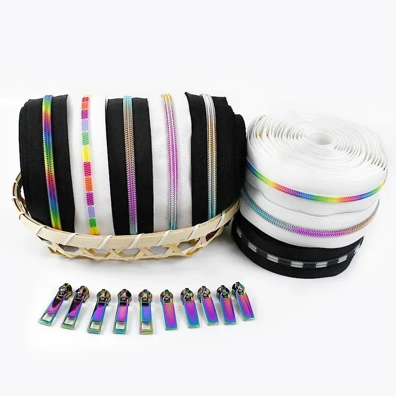 5# Nylon Zipper Tape Rainbow Zippers Plastic Teeth with Puller Slider Decorative Zip Repair Kit Sewing Closures Zips Accessories