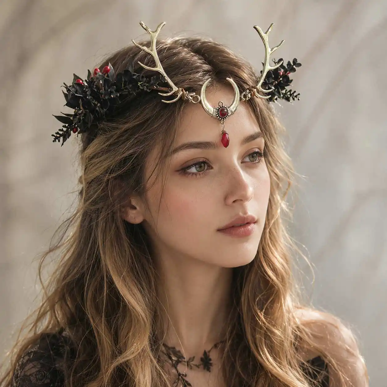 NATSORA Fairy crown with antlers Elf Woodland elven tiara Druid crown Elf circlet with horns Elvish circlet For Renaissance