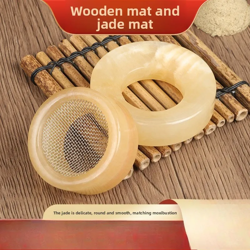 

Bian Stone & Jade Moxa Pad, Ginger Partition Moxibustion Set, Belly Button Mugwort Insulation Mat with Tray