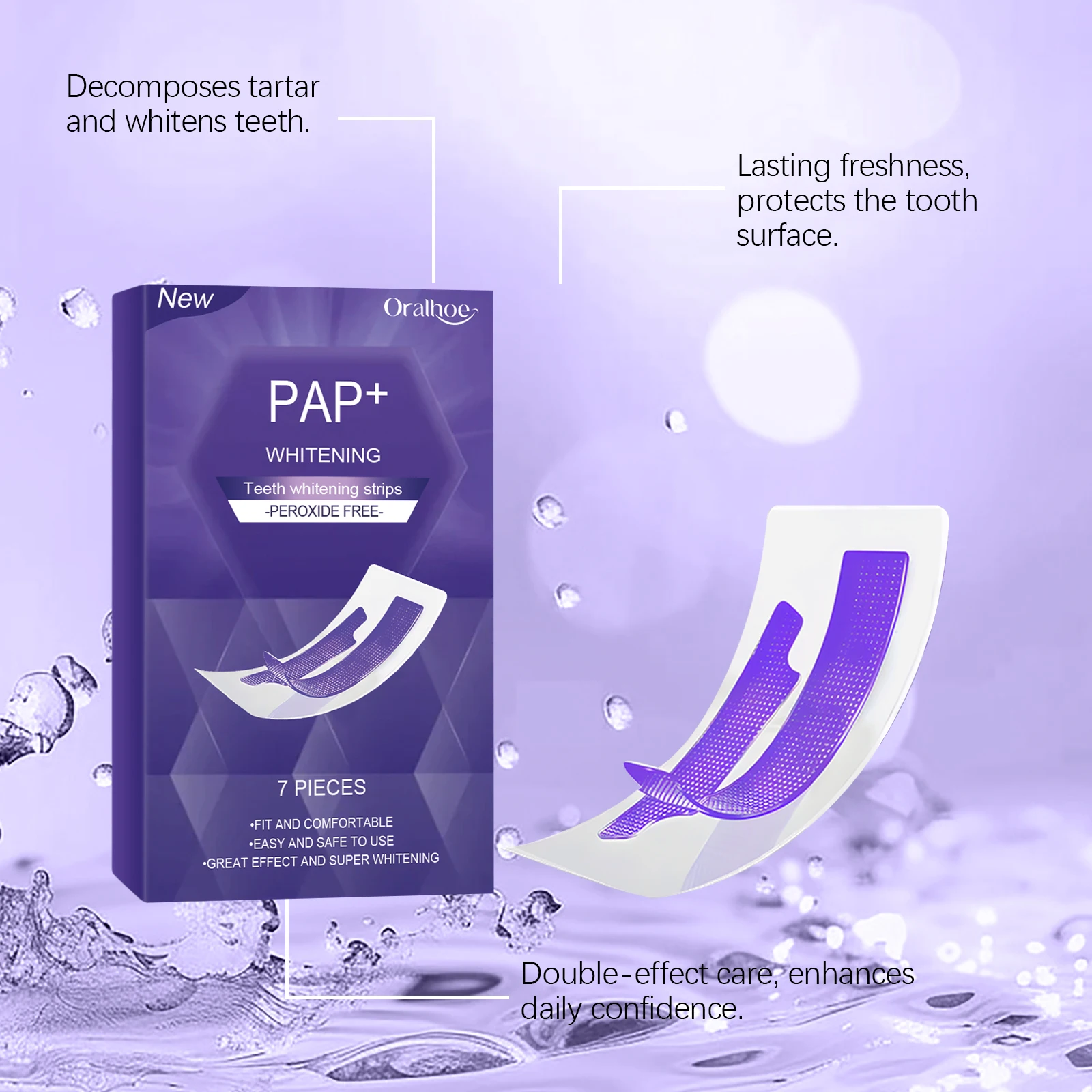 Purple Teeth Whitening Strips Bleaching Stains Remove Oral Whitening Supplies Tooth Stickers Remove Stains Care Stripes view 3