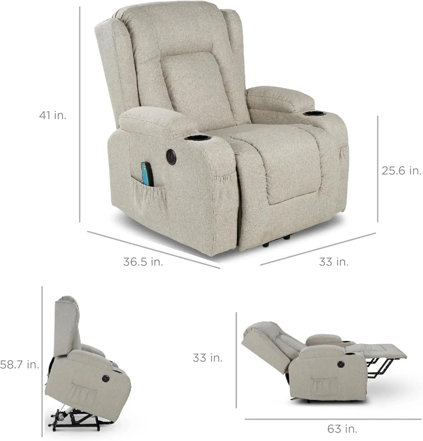 Choice Products Modern Linen Electric Power Lift Chair, Recliner Massage Chair, Adjustable Furniture for Back, Legs w/ 3 Positio