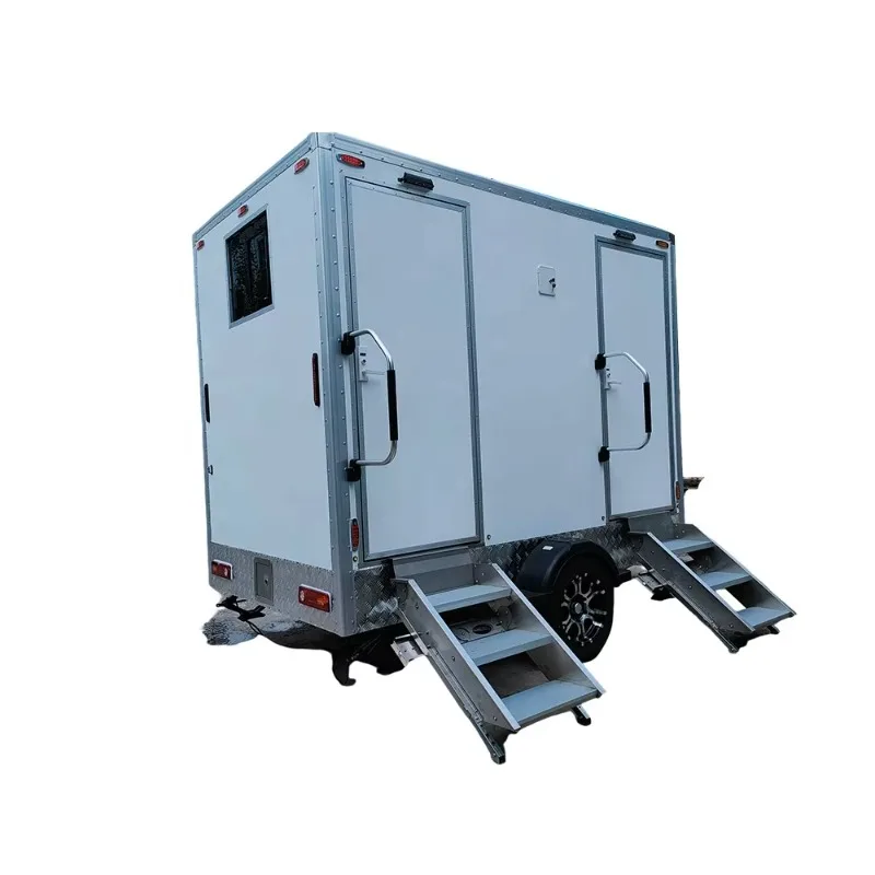 2 Stall Movable Luxury Portable Toilet Trailer White Color for Wedding Concert Sale Custom