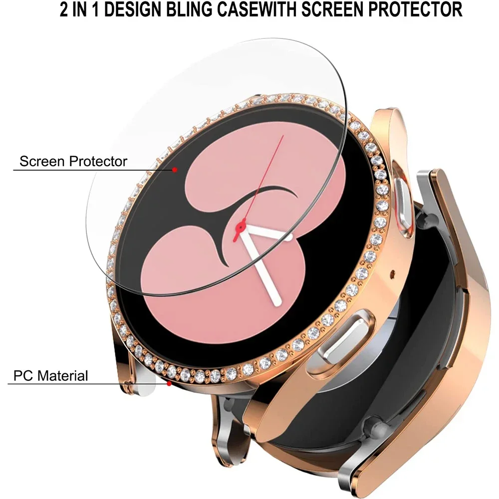 Diamond Case+Glass for Samsung Galaxy Watch 5 Pro 45mm Bling PC Bumper Cover Screen Protector for Galaxy Watch 5 40mm 44mm