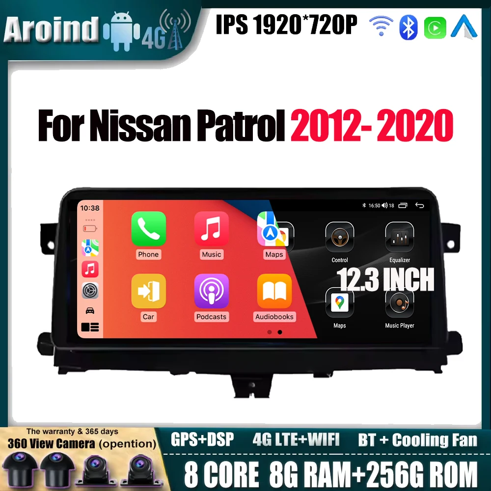 

12.3Inch For Nissan Patrol 2012- 2020 Carplay Android Auto IPS Screen Multimedia Video Player Navigation GPS Tools 4G LTE wifi