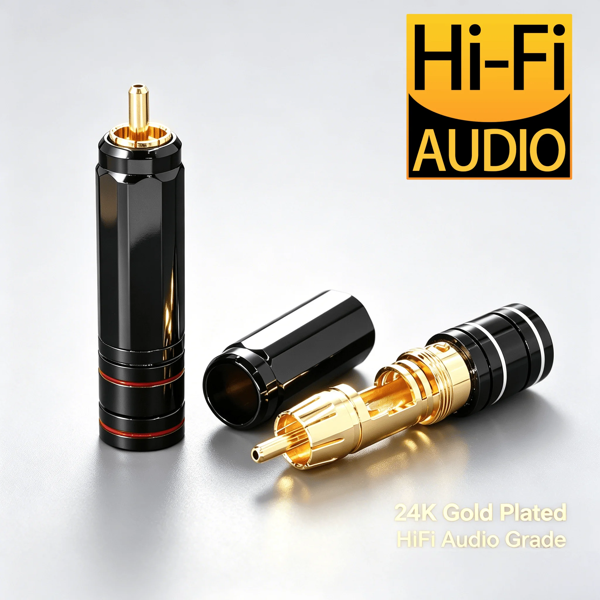 Hi-End 24K Gold-Plated RCA Solder Plugs, Audiocrast 2/4Pcs Self-Locking Connectors for Home Theater Studio Amp