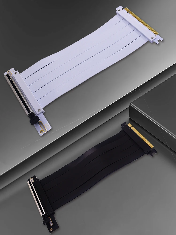 PCIE 3.0/4.0 X16 كابل تمديد كابل بطاقة الرسومات مع كابل تمديد GPU محمي مع حامل أسود/أبيض صناعي