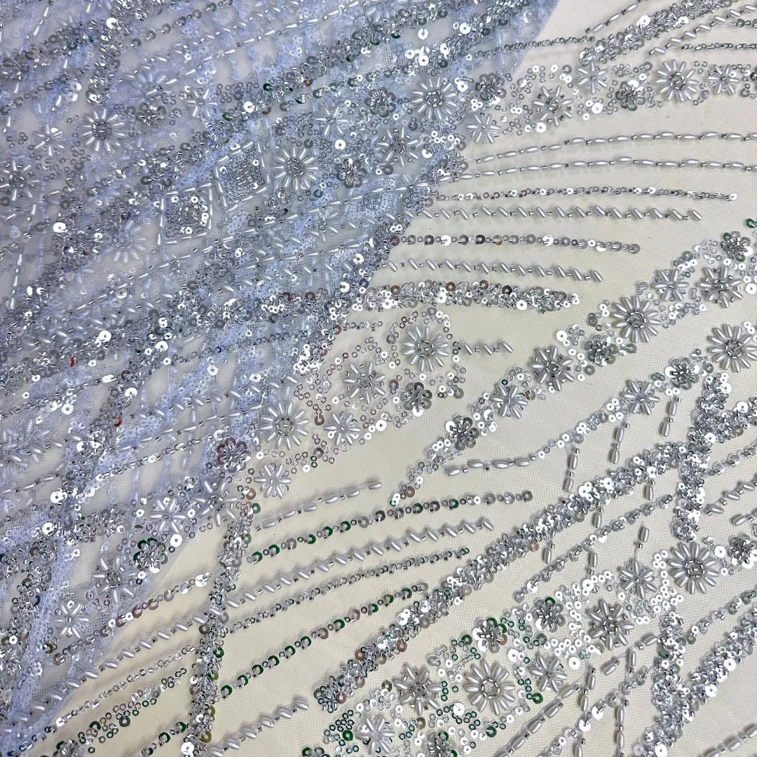 

Elegant Sheer Lace Fabric 2026 African Beaded Sequins Embroidery High Quality Lace For Women's Evening Party Gown Dress