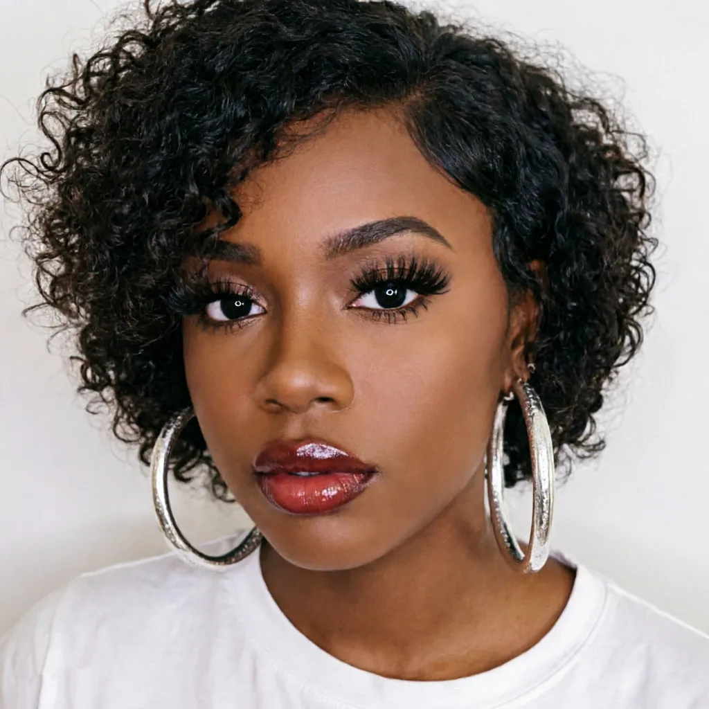 

13x4 frontal lace short curly pixie cut wig party use wig human hair wig natural black color 8inch 150% density PIXIE wig gift