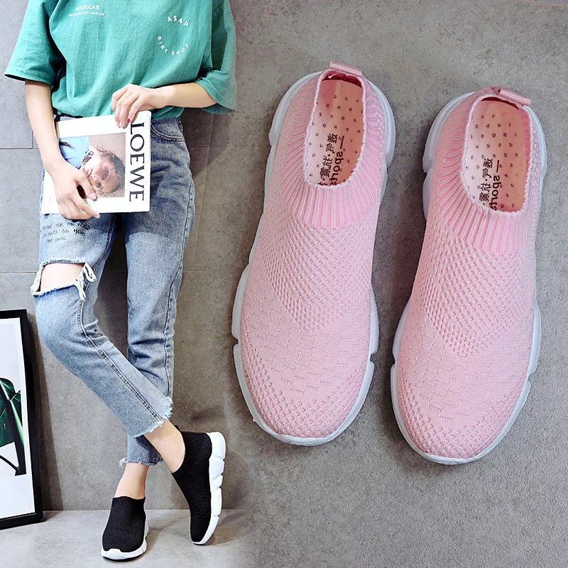 Women Shoes Knitting Sock Sneakers Women Lightweight Casual Slip On Flat Laides Shoes Woman Plus Size Loafers Walking Famela