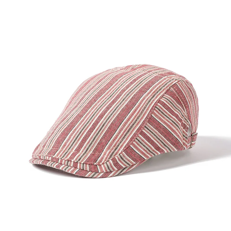 Spring Cotton Striped Print Newsboy Caps Flat Peaked Cap Men and Women Painter Beret Hats 117