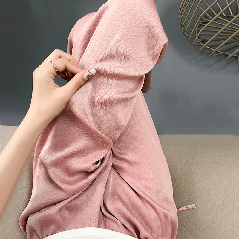 Wysokiej jakości spodnie z szerokimi nogawkami damskie w stylu vintage ze sznurkiem wysokiej talii satynowe jedwabne spodnie damskie luźne proste spodnie na co dzień