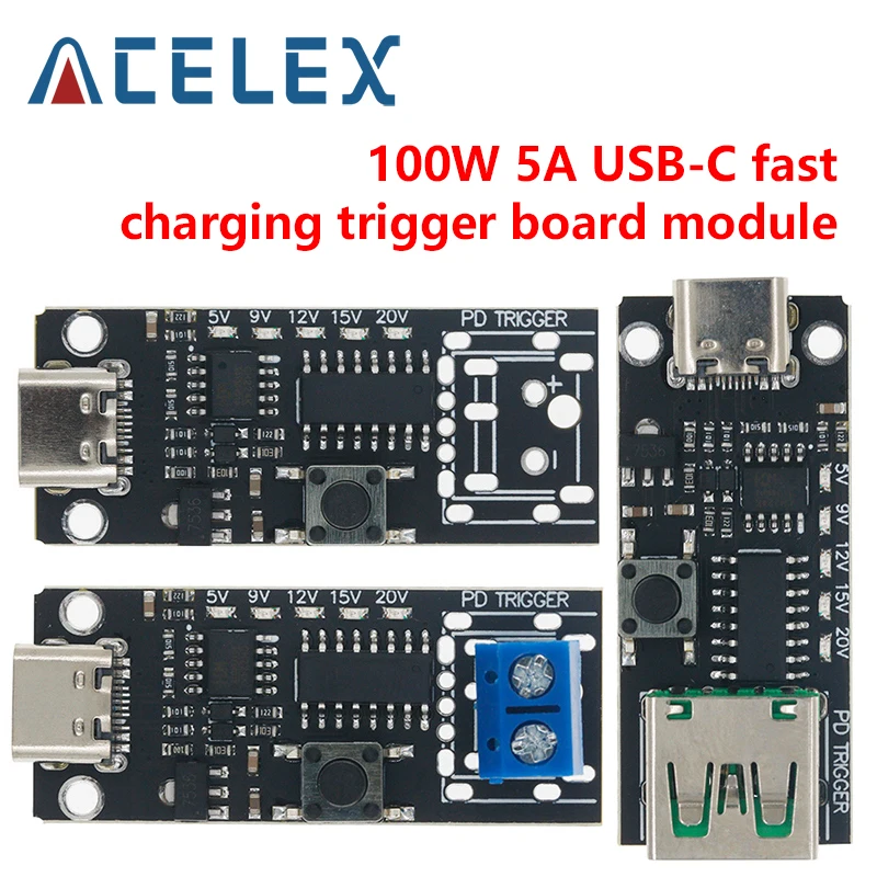 100W 5A USB-C Fast Charge Trigger Board Module PD/QC Decoy Board Fast Charge USB Type-c PD 2.0 3.0 Power Delivery Boost Module