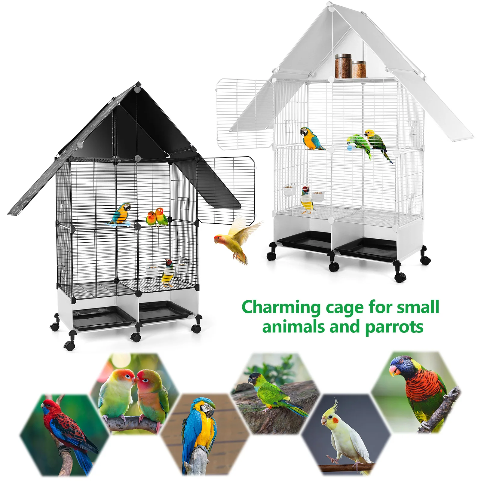 

Bird Cage with Rolling Stand House Shape Bird Cage with Lock 2 Tier Bird Cage Bird Villa for Parakeets Parrot Cockatiels