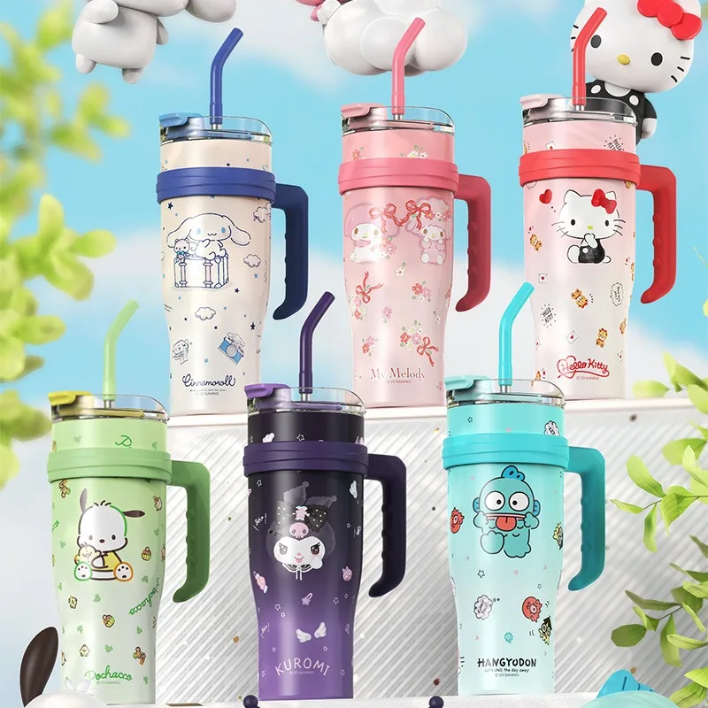 1200ml Big Mac Insulated Cup 304 Stainless Steel Large Capacity with Handle Thermos Bottle Kitty Kuromi Melody Holiday Gift