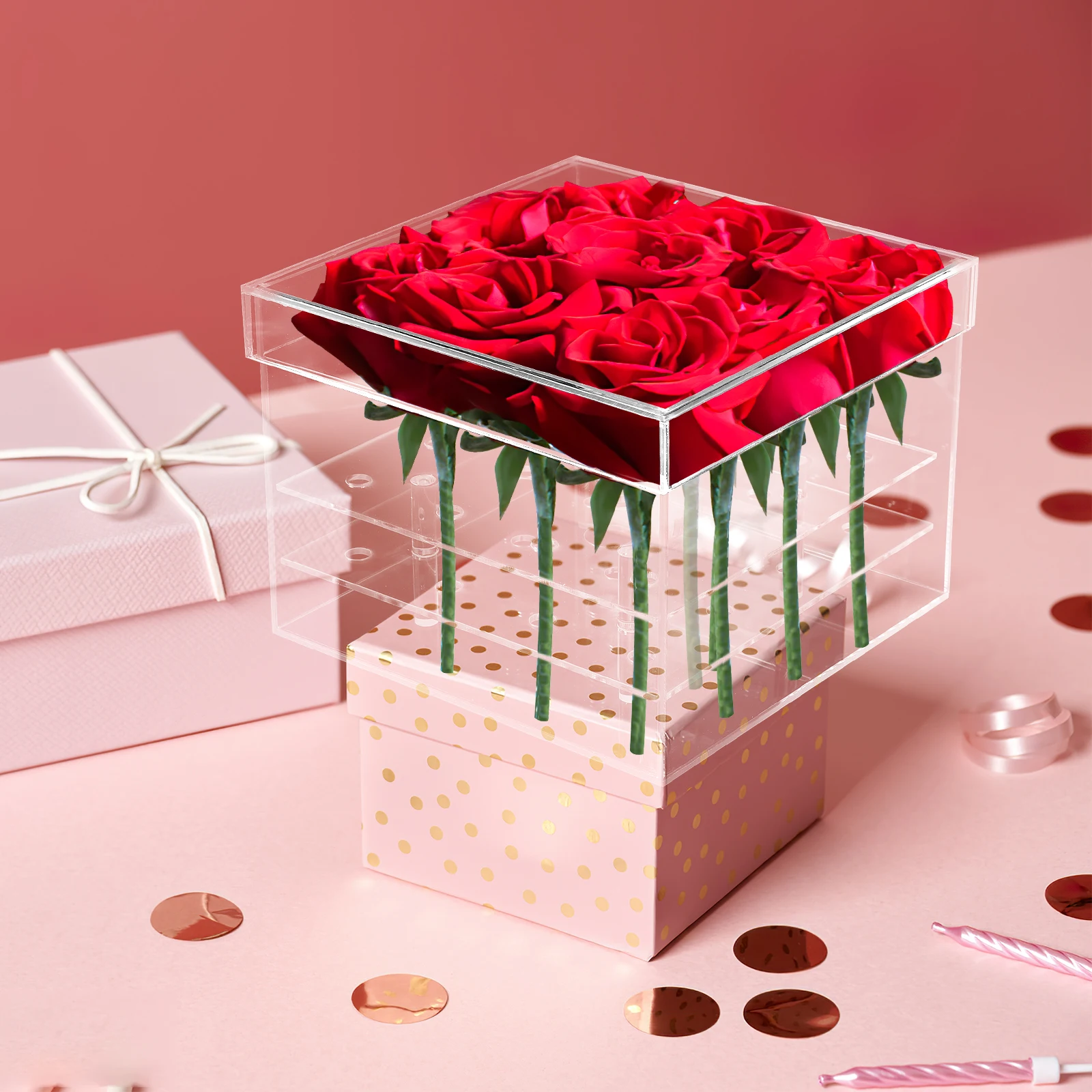 

Acrylic Flower Transparent Design for Acrylic Flower Box Real Fake Flowers Gifts Vase Rectangle Plant Holder Storage