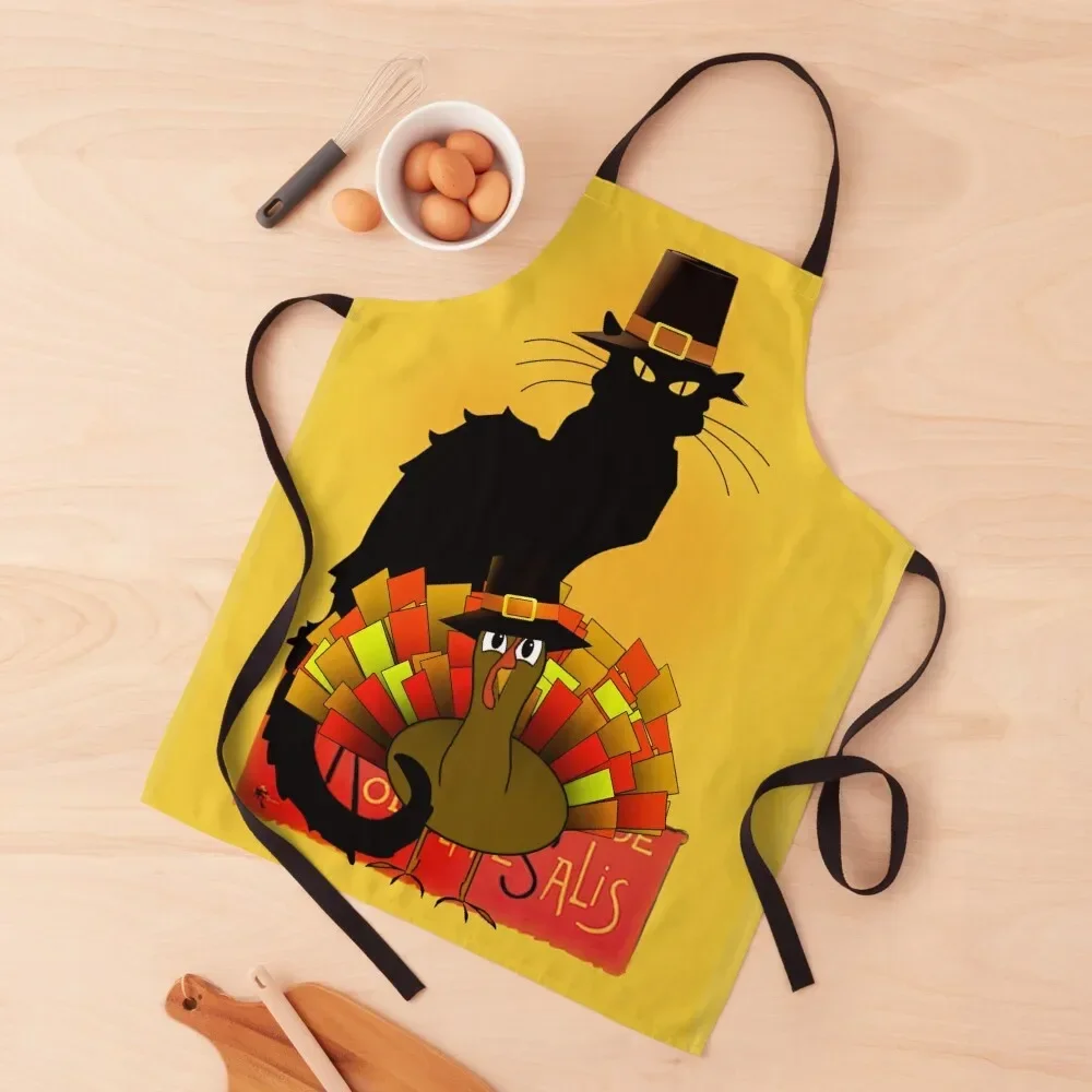 Thanksgiving Le Chat Noir With Turkey Pilgrim Apron Professional Barber japanese style Apron