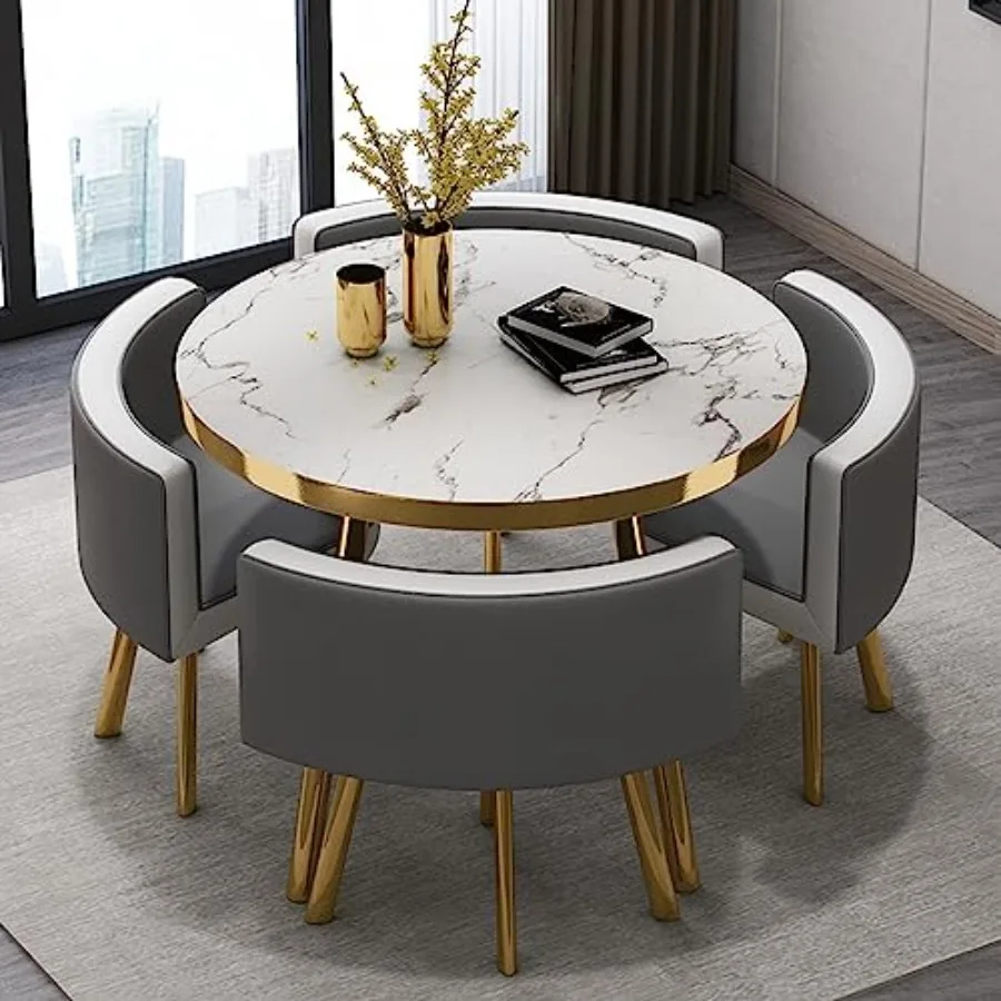 

Round Office Reception Table and Chair Set - Grey PU Faux Leather Chairs with Stylish Round Table for Club, Lobby, or Waiting R