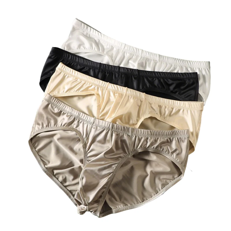 4pcs Mens Briefs Shinny Satin Low-rise Sexy Underwear Bulge Pouch Smooth Cool Solid Elasticity Underpants Breathable Panties view 6