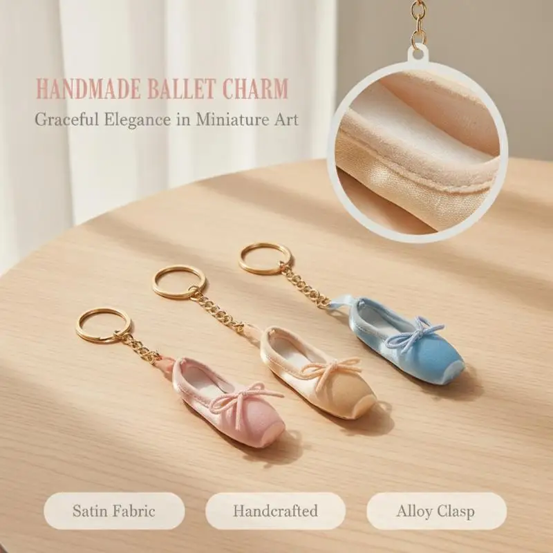 Satin Mini Ballet Shoes Keychain Pointe Shoe Ballet Shoe Shape Pointe Shoes Keyrings Removable Solid Color Ballet Shoe Keychain