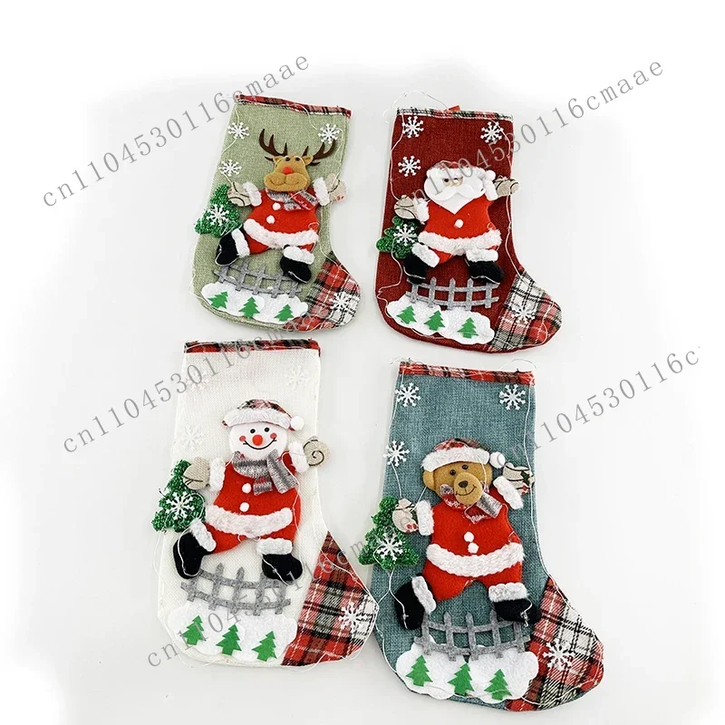 LED Glowing Christmas Stocking Home Ornament Santa Claus/Snowman/Bear/Elk Christmas Tree Stocking New Year Decor Candy Gift Bags