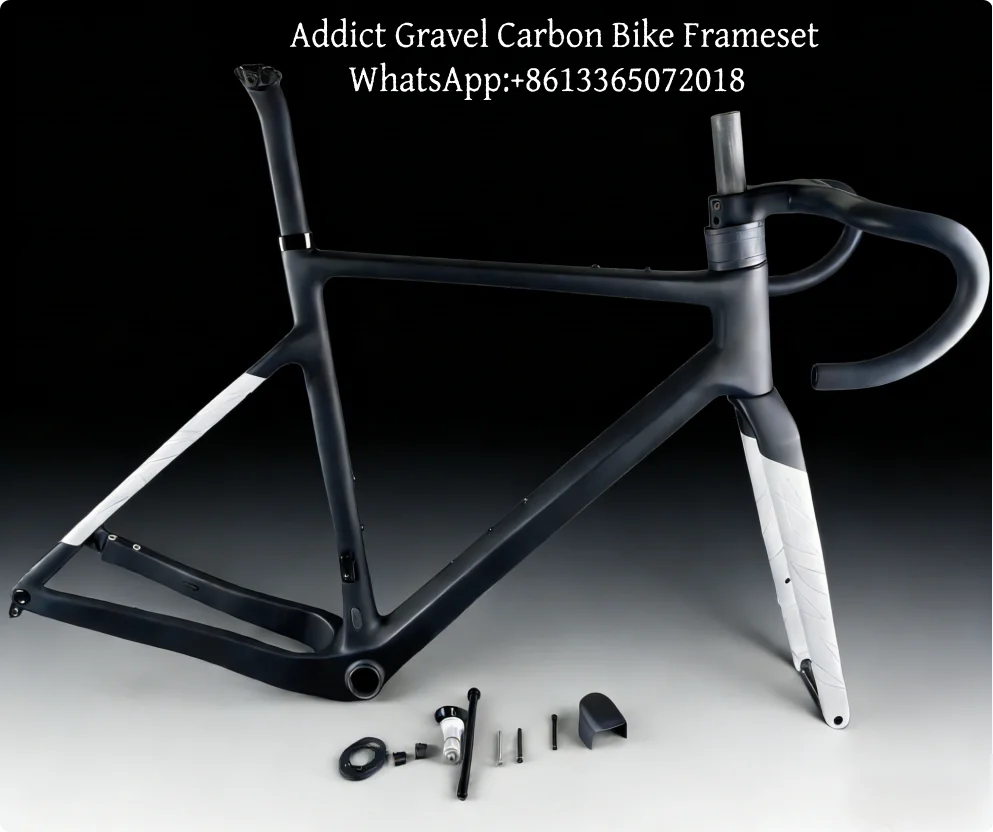 

New Addict Gravel Bicycle Frame black white Matte Finish Carbon Bike Framework with Handlebar