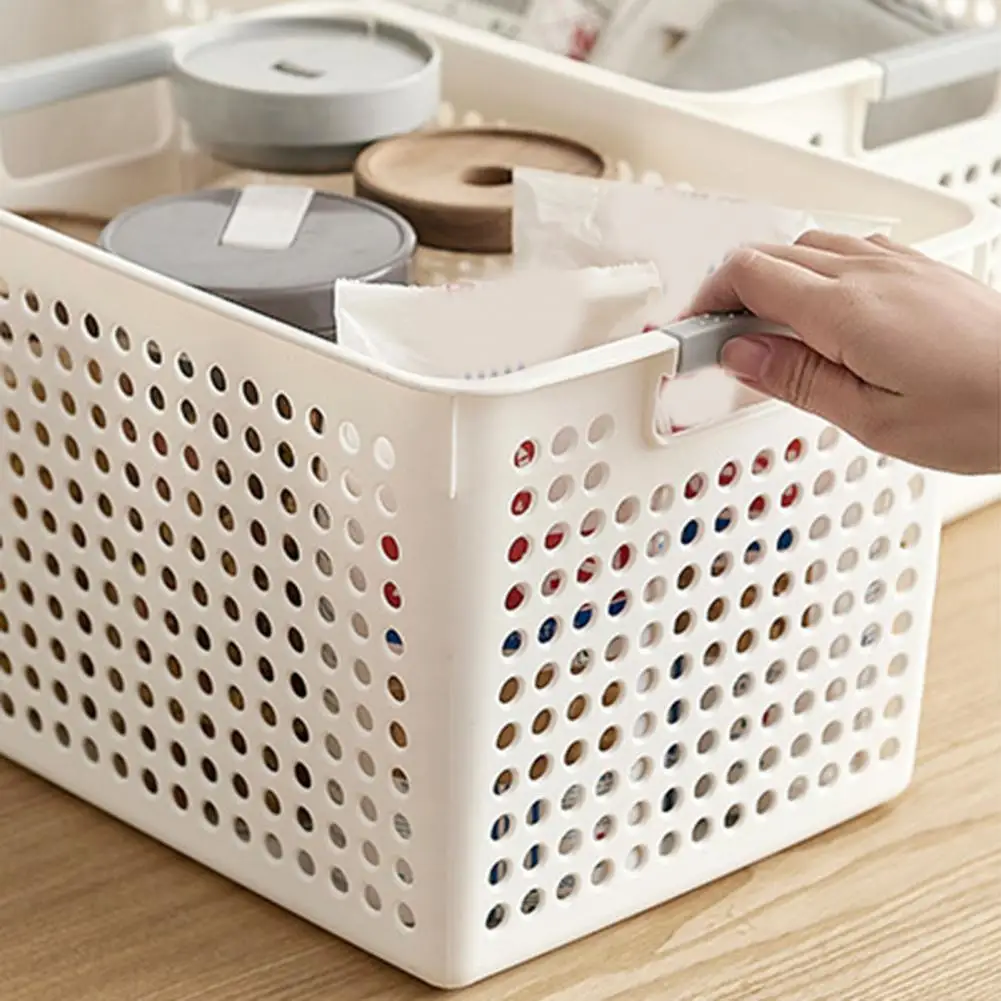 PP Storage Basket Hollow Design Storage Box Sundries Organizer Stackabe Table Stand Book Case For Cosmetics Clothes Toy Food