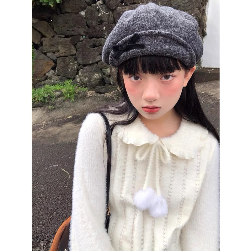 

MEXZT Kawaii Bow T Shirts Women Japanese Cutecore Lace Up Tops Autumn Winter Fashion Streetwear Korean Long Sleeve Slim Tees New