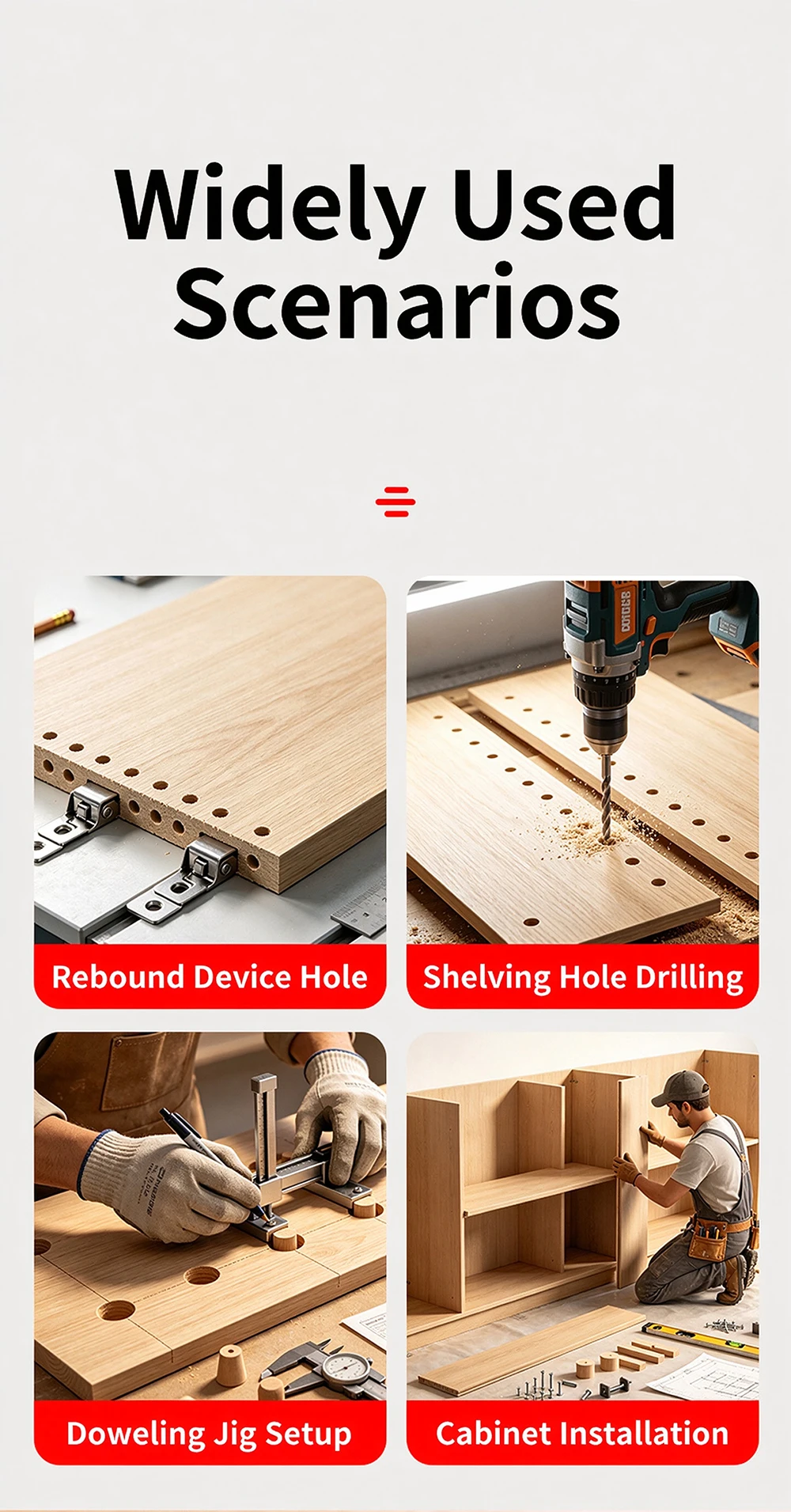 Selbstzentrierendes Bohrlehren-Set Vertikale Bohrführung für Holzbearbeitung Taschenlochstanzer mit Metrischer/Zölliger Verstellbarer Klemme – Detail 4