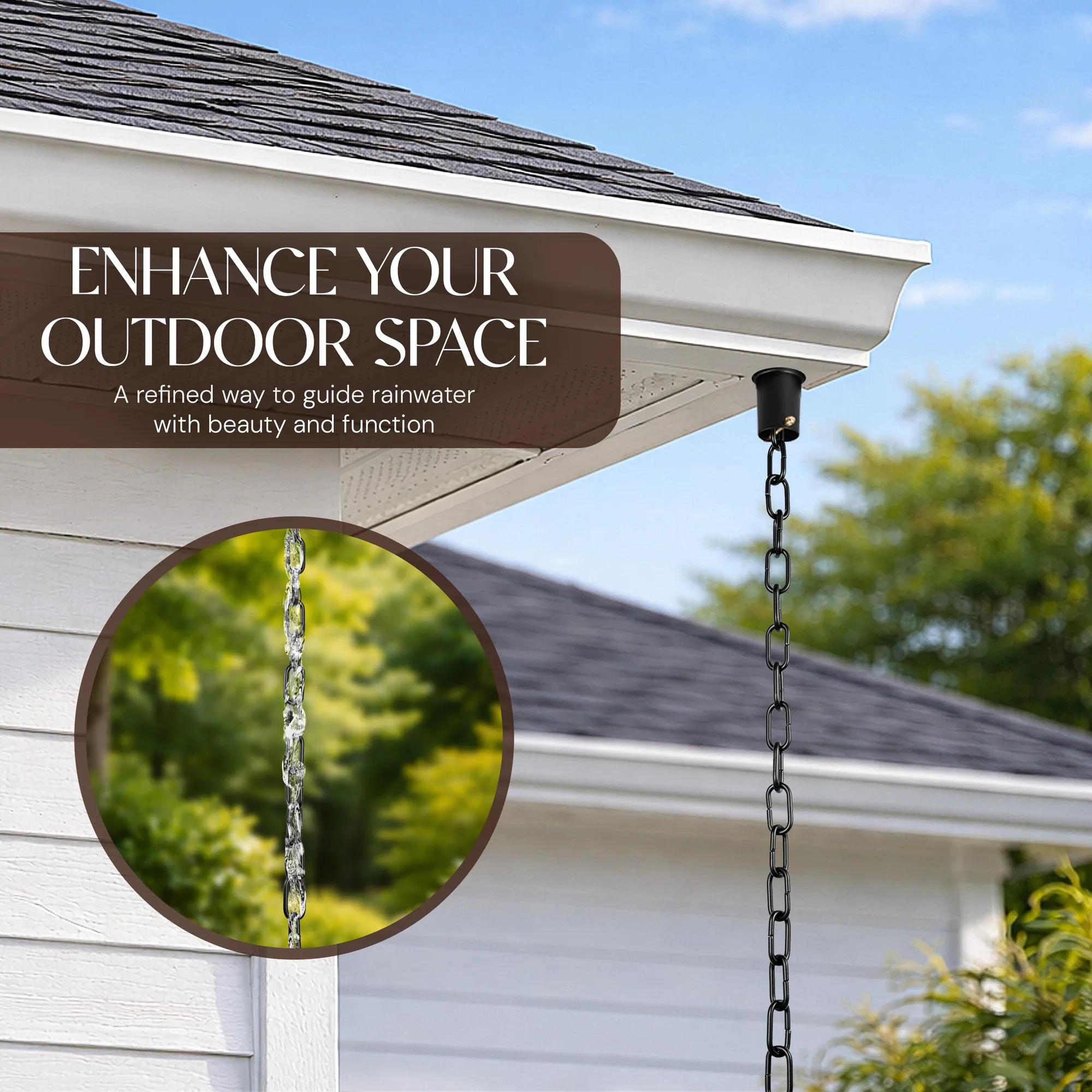 8.5 ft Heavy Duty Aluminum Traditional Link Rain Chain, Modern Decorative Outdoor Gutter Downspout Replacement