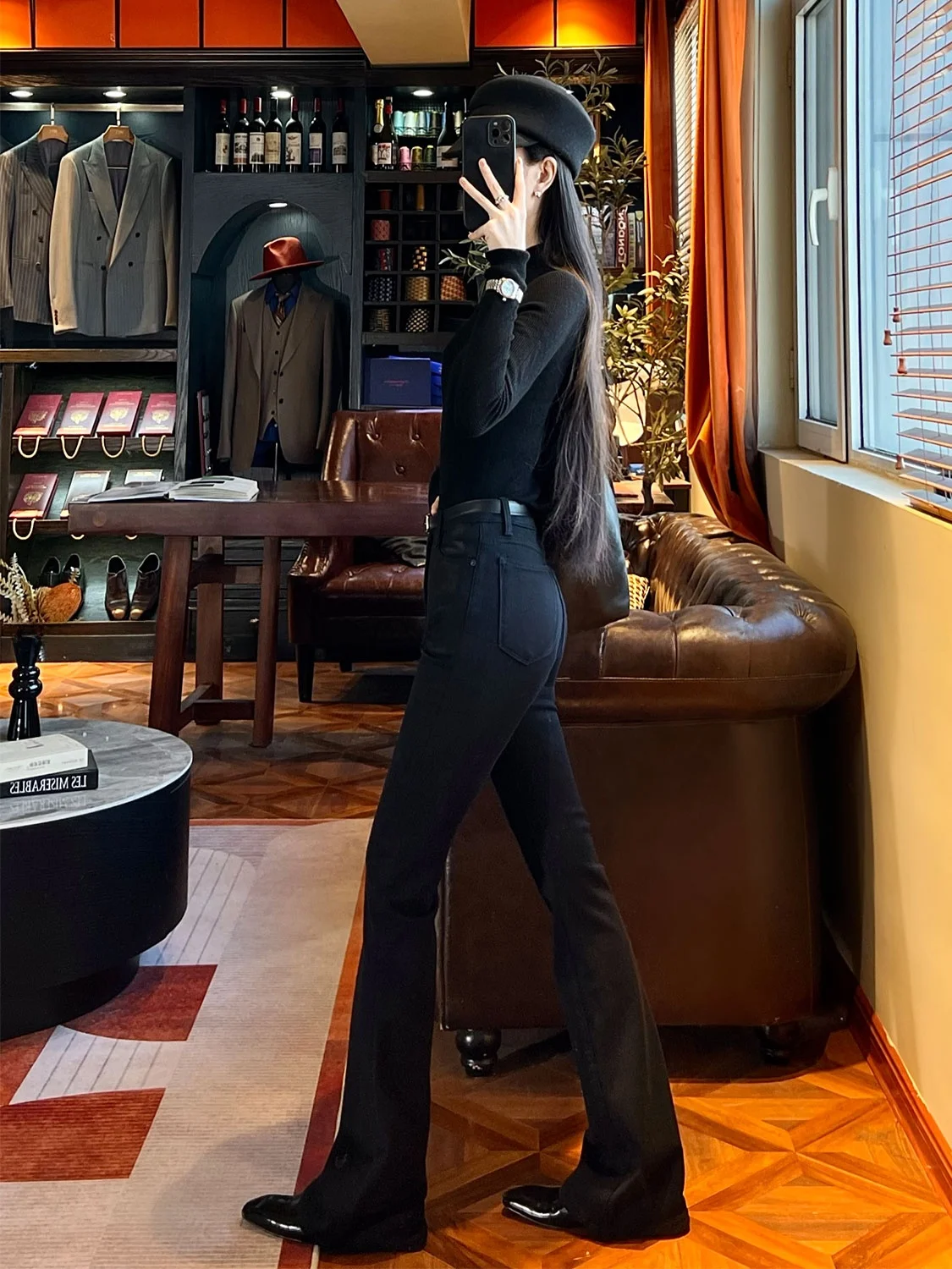 

Fce на подкладке, облегающие джинсовые брюки-колокольчики, повседневные брюки с высокой талией, зимняя коллекция из ткани с завышенной талией для взрослых и женщин