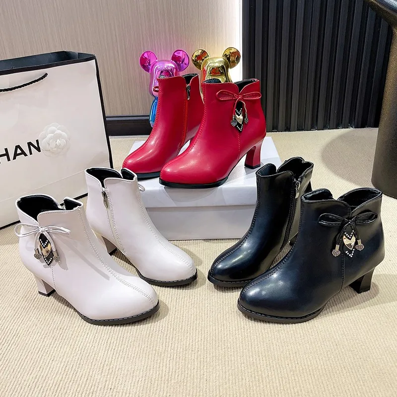 2025 high-heeled boots female spring and autumn single boots new women\'s shoes zip white waterproof Taiwan high-heeled shoes