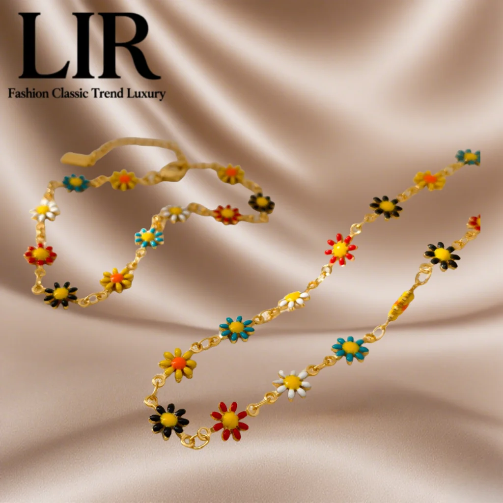 

LIR 2025 New Fresh Daisy Jewelry Set: Necklace Bracelet, Color Block Design, Youthful Vibe
