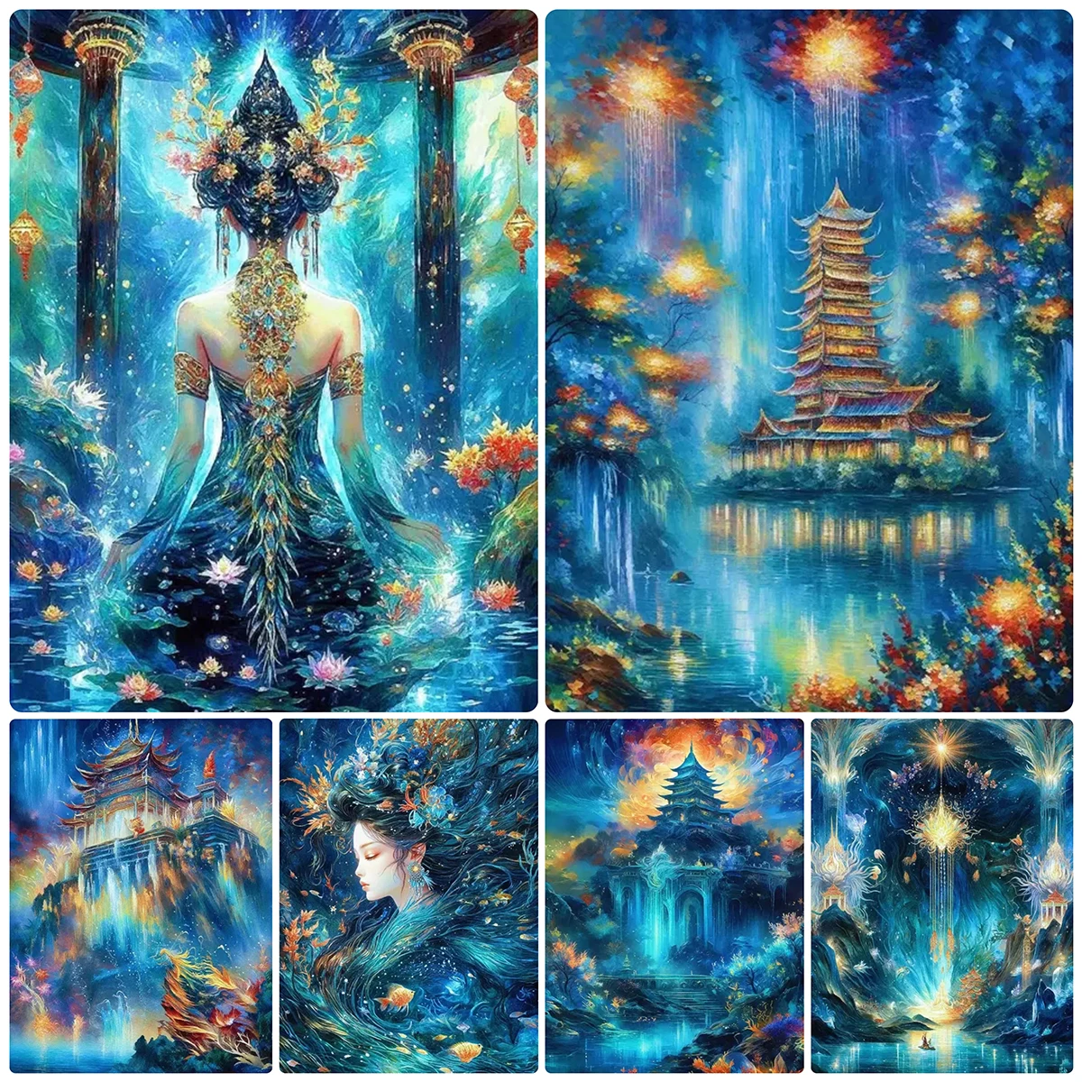 

Daughter of the Sea 5D DIY Diamond Painting Cross Stitch Kits Fantasy Undersea Palace Diamond Mosaic Embroidery Home Decor