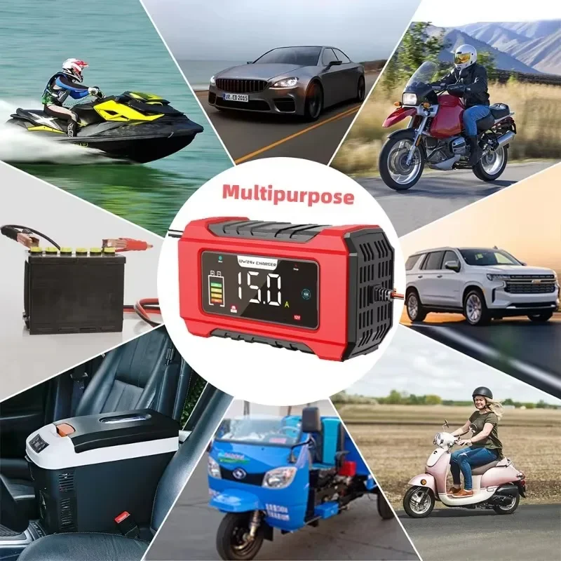 12V 15A 24V 8A Car Motorcycle Battery Charger Automatic Pulse Repair LCD Display For AGM Deep cycle Lead-Acid LiFePO4 Charge
