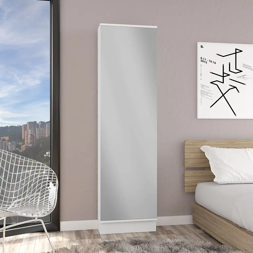 

Shoe Rack Chimg, Mirror, Five Interior Shelves, Single Door Cabinet, White Finish