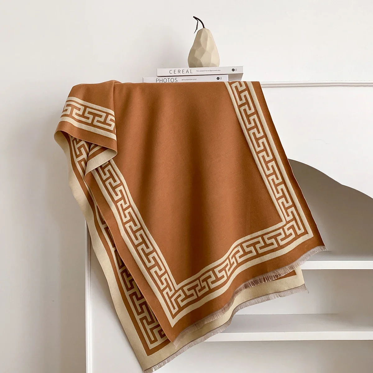 Frauen Geometrie Druck Pashmina Schal Warme Kaschmir Schals Luxus Winter Dicke Decke Bufanda Weibliche Wrap Bandana Echarpe Poncho – Detail 11