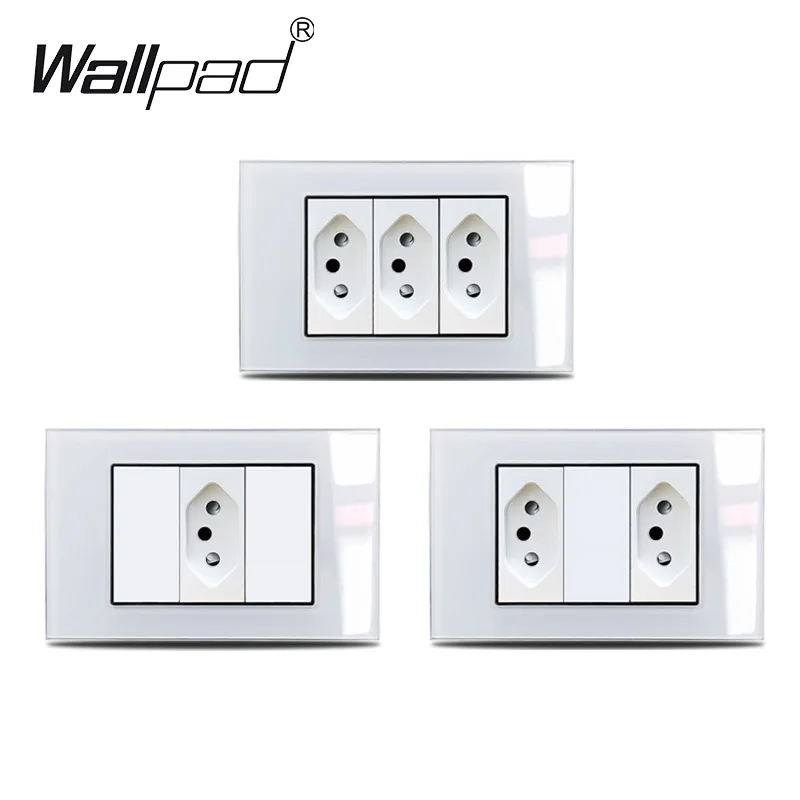 DIY 118*75mm 1 2 3 Gang Way Fan Dimmer White Glass Switch Retro Switch with LED AU IL US EU French Brazil Italian Socket Wallpad