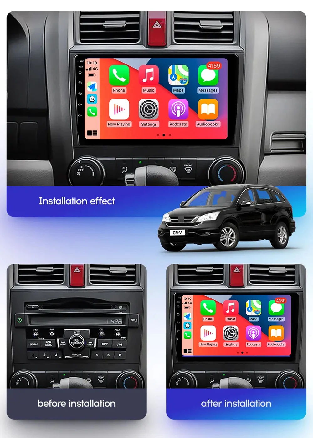 Android 14 Car Radio For Honda CR-V 3 RE CRV 2007 - 2011 Navigation GPS Multimedia Player Stereo WiFi+4G BT Carplay+Auto 2 DIN