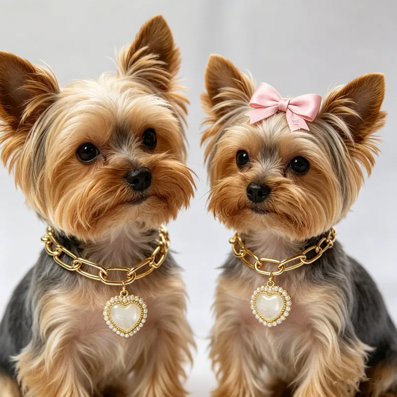 Vergoldete Haustierkette mit Schleifen-Herzanhänger, Niedliche Perlen-Dekoration, Haustierschmuck für Kleine Hunde und Katzen, Yorkie