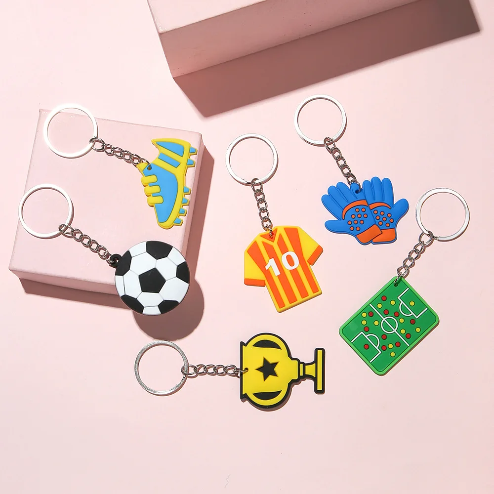 6Pcs Creative Soccer Pendants Accessories PVC Soft Rubber Sports Pendant Cartoon Soccer Trophy Soccer Gloves Bag Accessories