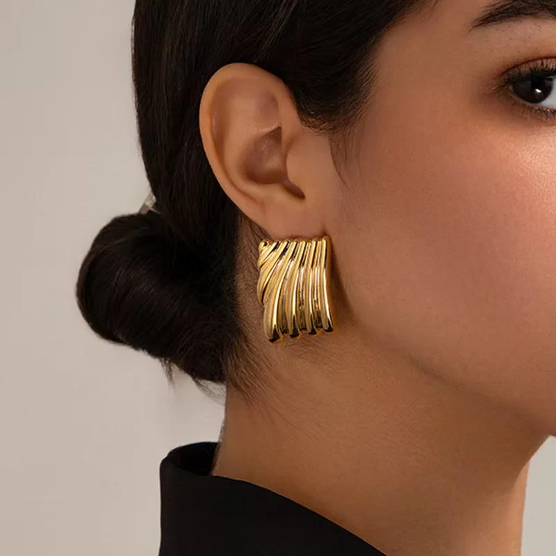 

Kshmir Punk earrings, women, gold, geometric square, fashion jewelry, gifts, new adult accessories